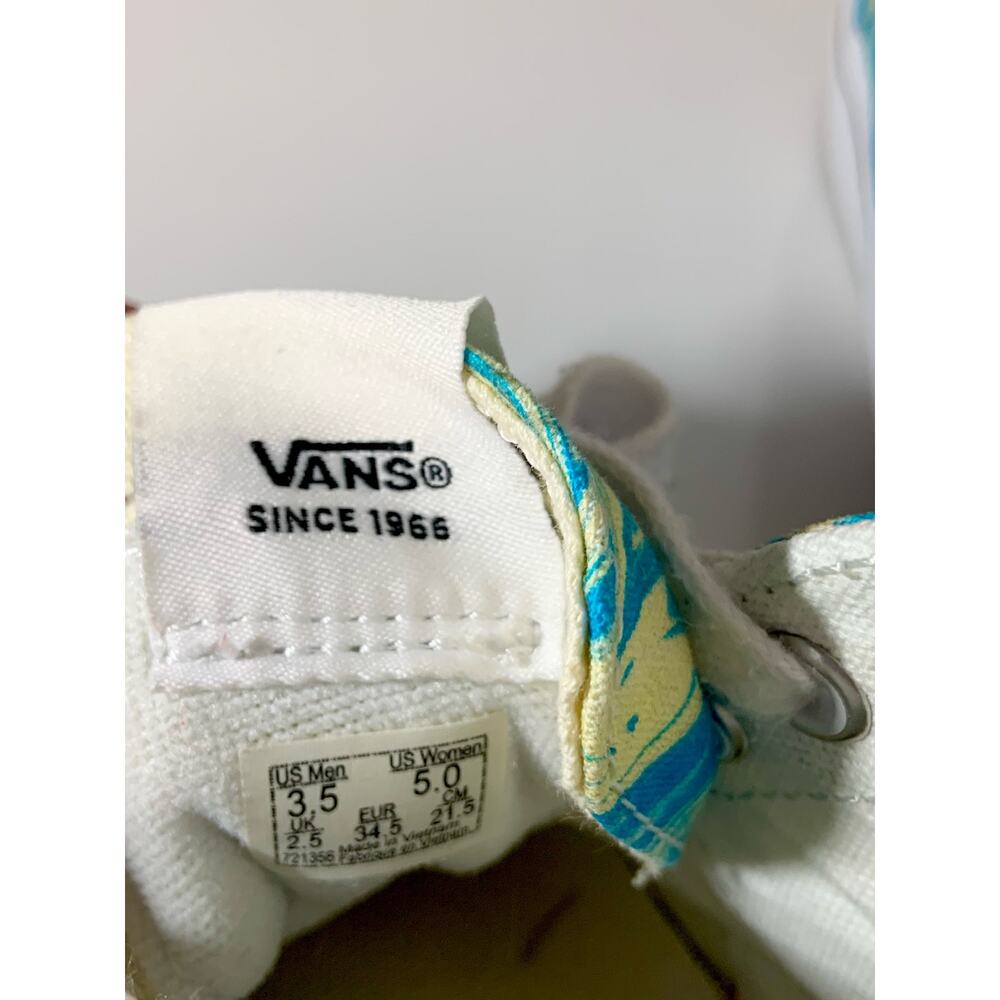 Vans High Top Skate Shoes Blue Yellow Swirl Wmz Size 5 Mens 3.5 Worn Once - Picture 8 of 10